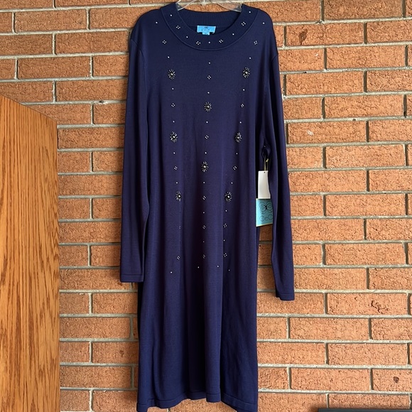 CECE FLORAL WHIMSICAL KNIT DRESS IN MIDNIGHT BLOOM XXL - Picture 5 of 11